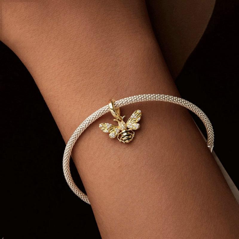 925 Sterling Silver Gold Plated Bee Bracelet Pendant