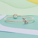 925 Sterling Silver Dog Bead Bracelet Cute & Hollow - 45-Degree Angle