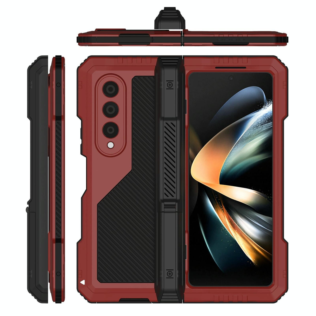 For Samsung Galaxy Z Fold4 5G Waterproof Metal Phone Case With Folding Holder - Black
