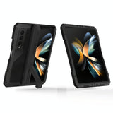 For Samsung Galaxy Z Fold4 5G Waterproof Metal Phone Case With Folding Holder - Black - Rear View