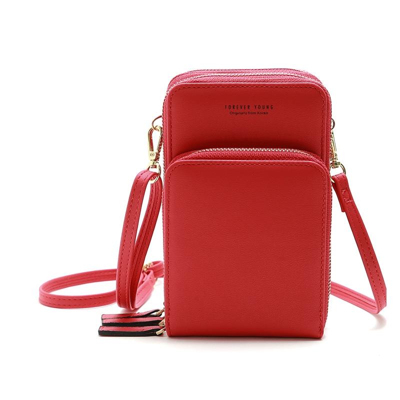 Women Pu Mobile Phone Shoulder Bag Large Capacity - Red