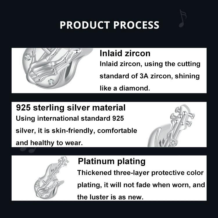 925 Sterling Silver Platinum Plated Skull Bass Pendant