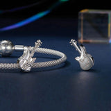 925 Sterling Silver Platinum Plated Skull Bass Pendant - 45-Degree Angle