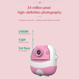720P Hd Reversible Mini Digital Camera For Children - Cartoon Print - Pink - Close-Up Angle