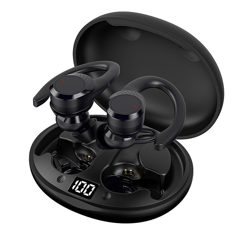 Digital Display Bluetooth Headset with Noise Reduction and Charging Bin - Black