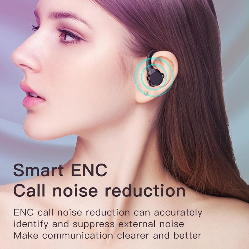 Digital Display Bluetooth Headset with Noise Reduction and Charging Bin - Black