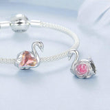 925 Sterling Silver Platinum Plated Pink Swan Rose Diy Beads - Rear View