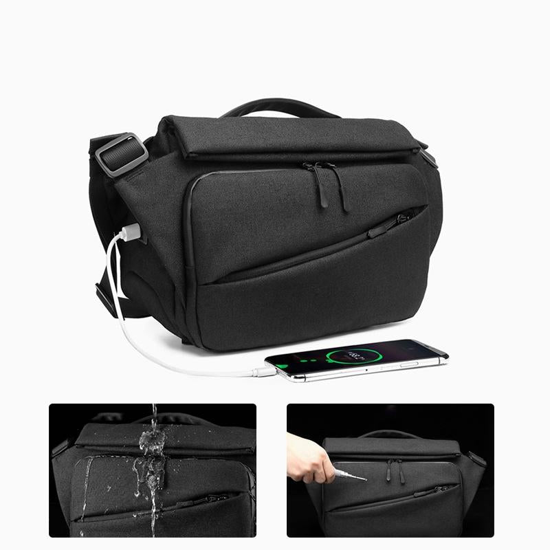 Waterproof Men Messenger Bag With Usb Charging Port Multifunctional Design - Dark Blue