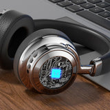 Retro Wireless Bluetooth Headset - Metal Head-mounted - Silver Brown - Close-Up Angle