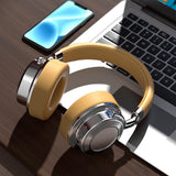 Retro Wireless Bluetooth Headset - Metal Head-mounted - Silver Brown - Extra Image