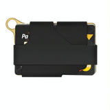 Adjustable Snap Button Wallet Aluminum Alloy & Leather - Black - 45-Degree Angle