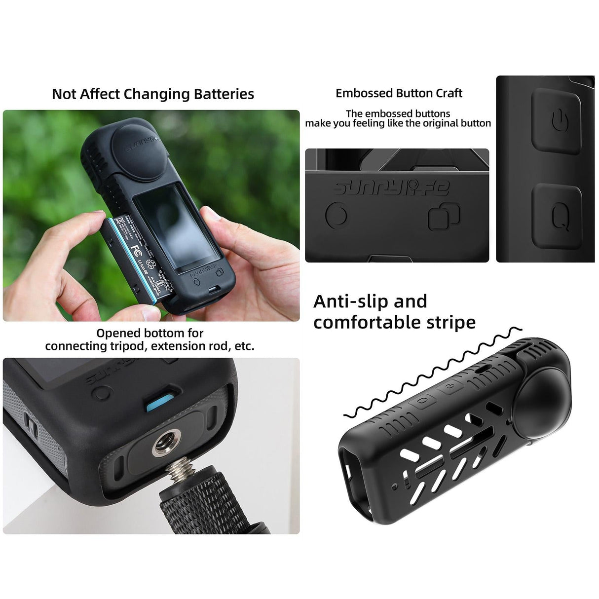 Silicone Shockproof Case and Lens Cover for Insta360 X4 by Sunnylife - Black - Lens Cover