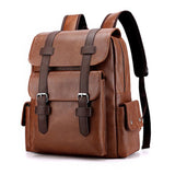 Large Capacity Pu Leather Laptop Backpack For Travel & School - Black
