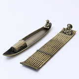 Fisherman Incense Burner with Ash Catcher and Stand - Fishing Boat - 45-Degree Angle