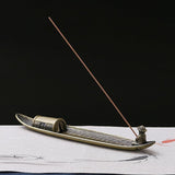 Fisherman Incense Burner with Ash Catcher and Stand - Fishing Boat - Low Angle