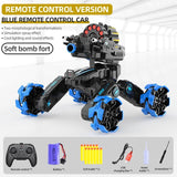 Remote Control Car with Soft Bomb - Four-wheel Battle Blooming Tire Spray - Blue - Side View