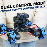 Remote Control Car with Soft Bomb - Four-wheel Battle Blooming Tire Spray - Blue - Top-Down View