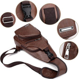 Waterproof Pu Leather Men Chest Bag Usb Port Headphone Hole - Black - Rear View