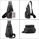 Waterproof Pu Leather Men Chest Bag Usb Port Headphone Hole - Black