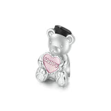 925 Sterling Silver Platinum Plated Happy Bear Heart Diy Beads - Front View