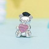 925 Sterling Silver Platinum Plated Happy Bear Heart Diy Beads - Side View