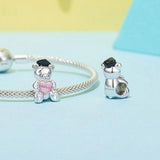 925 Sterling Silver Platinum Plated Happy Bear Heart Diy Beads - 45-Degree Angle