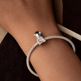 925 Sterling Silver Platinum Plated Happy Bear Heart Diy Beads - Close-Up Angle