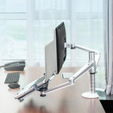 Silver Desktop Monitor Stand - Lifts Laptop - Front View