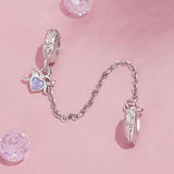925 Sterling Silver Platinum Opal Bow Safety Chain - Side View