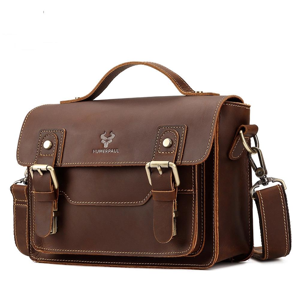 Retro Leather Men Crossbody Bag Small Square - Brown