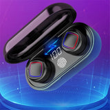 Wireless Fingerprint Touch Earbuds with Led Display and Charging Case - Black - Close-Up Angle
