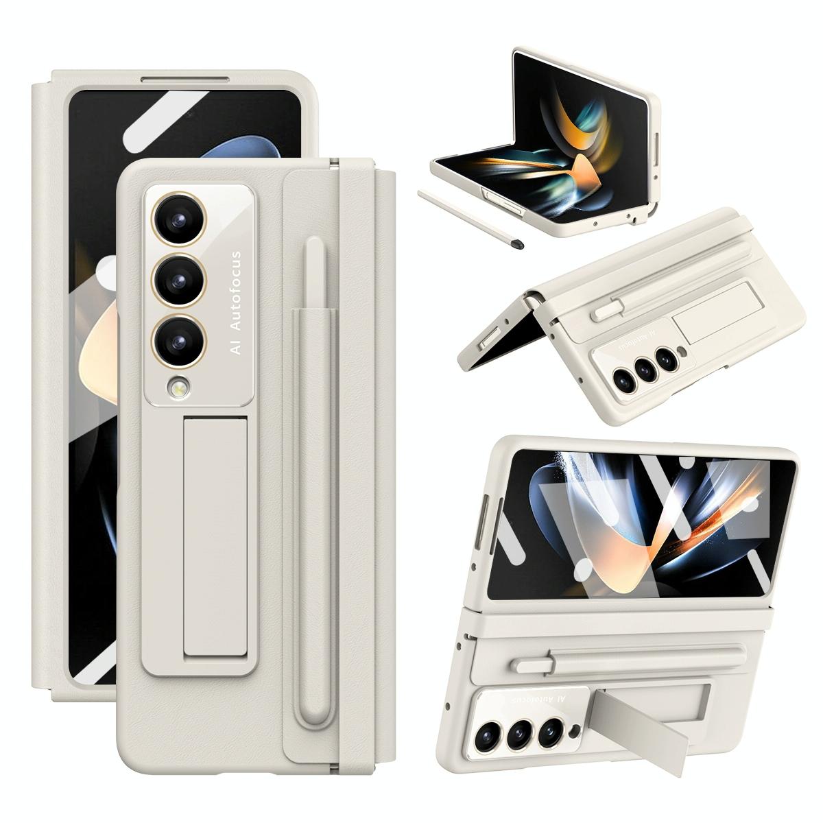 For Samsung Galaxy Z Fold4 5G Phone Case With Pen Slots - Full Coverage - Light Brown