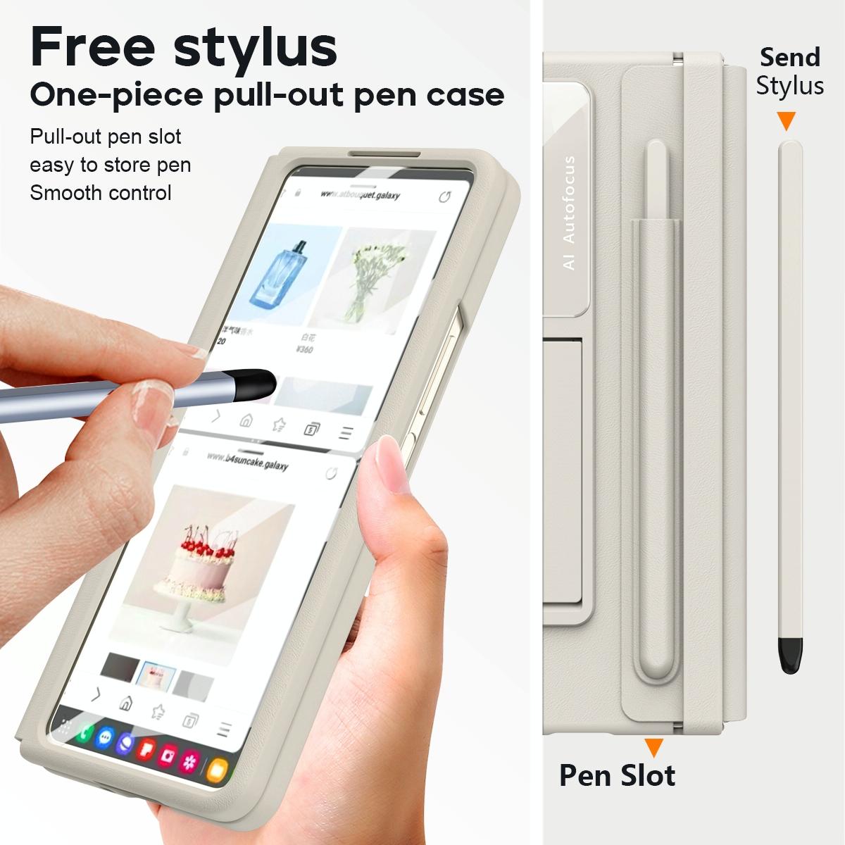 For Samsung Galaxy Z Fold4 5G Phone Case With Pen Slots - Full Coverage - Light Brown