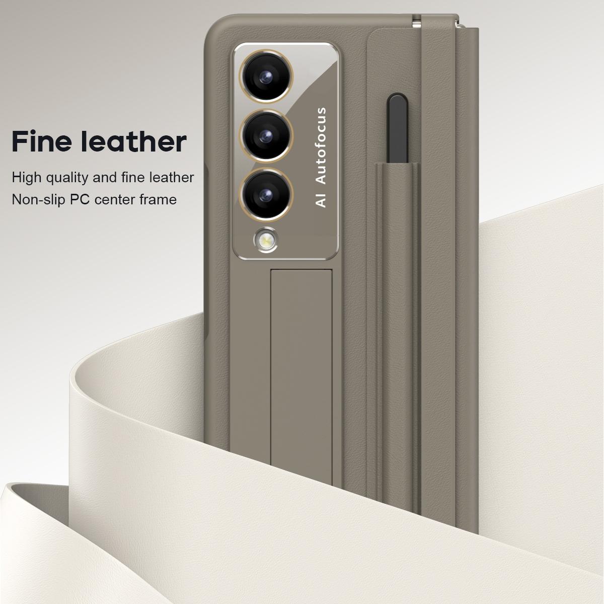 For Samsung Galaxy Z Fold4 5G Phone Case With Pen Slots - Full Coverage - Light Brown