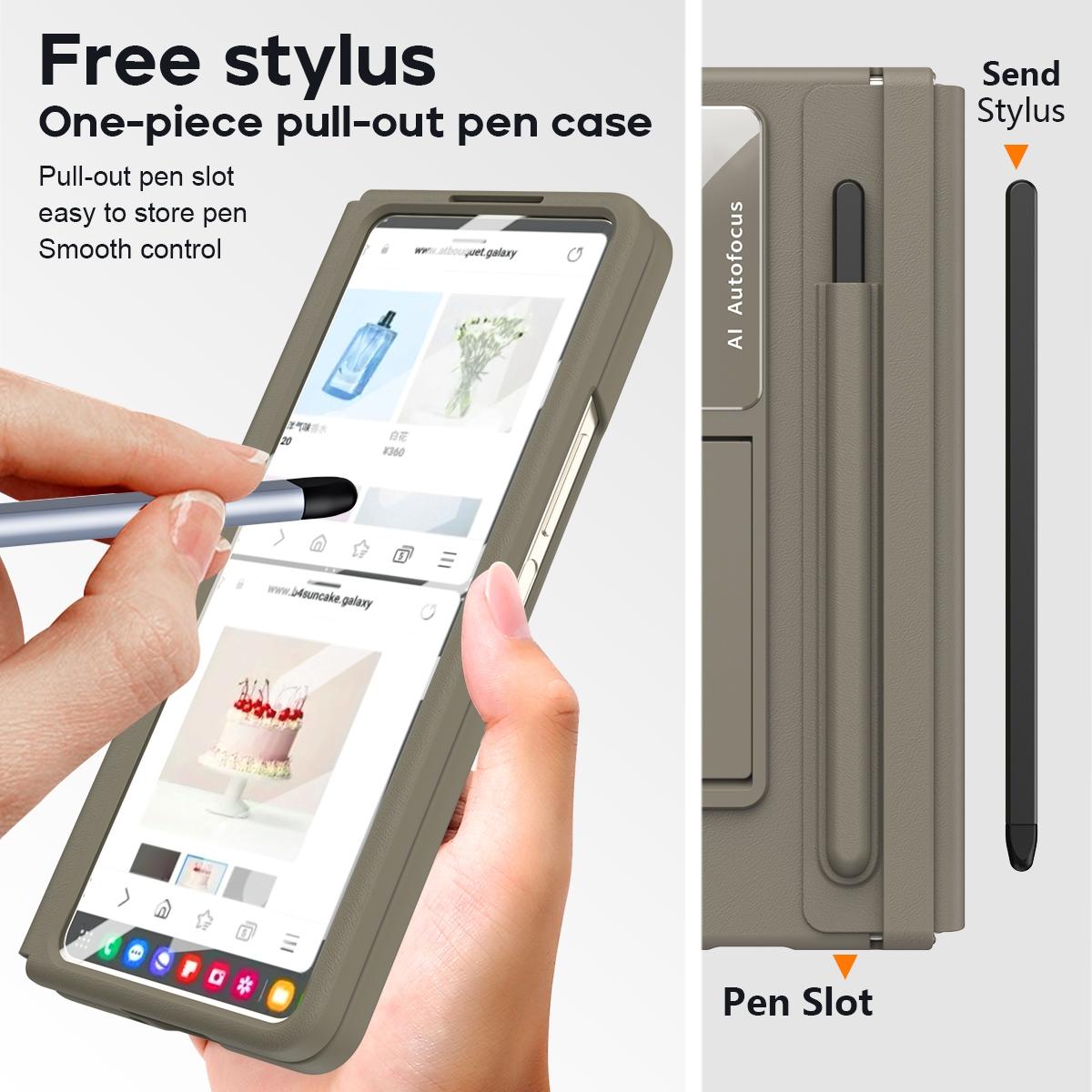 For Samsung Galaxy Z Fold4 5G Phone Case With Pen Slots - Full Coverage - Light Brown