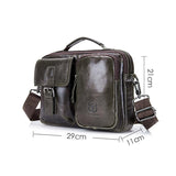 Retro Leather Men Shoulder Bag - Black - Top-Down View