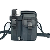 8 Leather Shoulder Mobile Phone Messenger Bag Casual Water Bottle Bag - Black - Front View