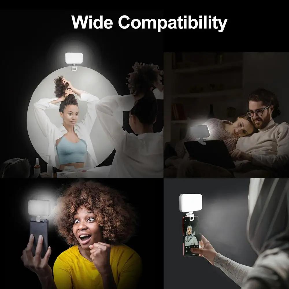 Rechargeable Clip-on Selfie Light with 66 Leds - 3 Modes for Phone Laptop Tablet - Black - White