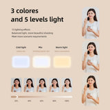 Rechargeable Clip-on Selfie Light with 66 Leds - 3 Modes for Phone Laptop Tablet - Black - White