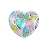 925 Sterling Silver Neon Love Heart Diy Beads Plated - Front View