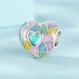 925 Sterling Silver Neon Love Heart Diy Beads Plated - Side View