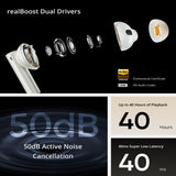 Wireless Bluetooth Earphones with 3d Spatial Sound and Active Noise Reduction - Gold White - Rear View