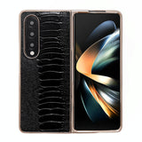 For Samsung Galaxy Z Fold4 5G Genuine Leather Nano Plating Phone Case - Black - Front View