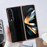 For Samsung Galaxy Z Fold4 5G Genuine Leather Nano Plating Phone Case - Black - 45-Degree Angle