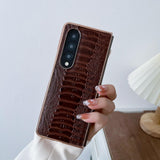 For Samsung Galaxy Z Fold4 5G Genuine Leather Nano Plating Phone Case - Black