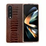 For Samsung Galaxy Z Fold4 5G Genuine Leather Nano Plating Phone Case - Black