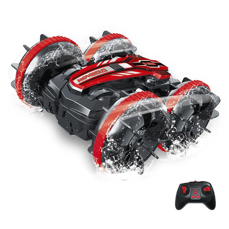 Amphibious Stunt Rc Car - Double-sided Rolling - 2.4g - Electric - Kids' Toy - Red