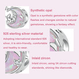925 Sterling Silver Opal Moon Cat Pendant In Plating - 45-Degree Angle