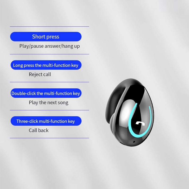 Ultra-light Wireless Earphone with Mic - Bluetooth 5.0 - Ear Clip - Stereo - White