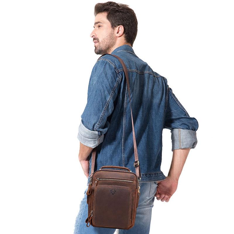 Leather Men Shoulder Bag Mh573 - Khaki